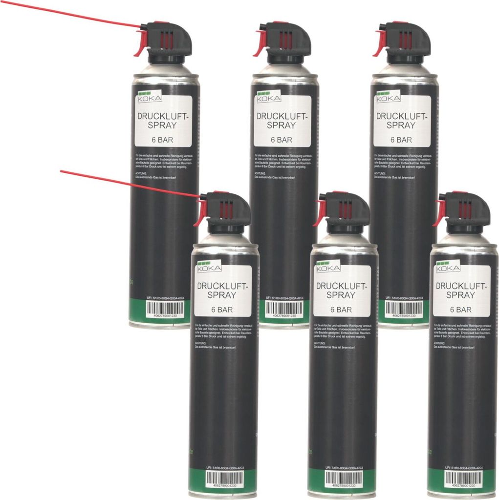 6x Set KOKA Druckluftspray 6 Bar Druckluft-Reiniger + Röhrchen Dose Extragroß