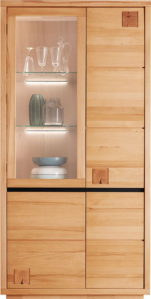Vitrine 103 cm breit modern in massiver Buche geölt WINCHESTER-69