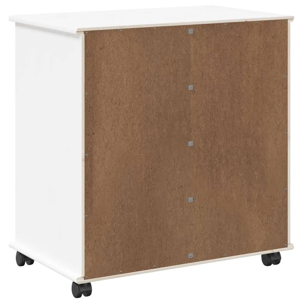 Caisson à roulettes pin massif blanc, rangement bureau compact 65cm