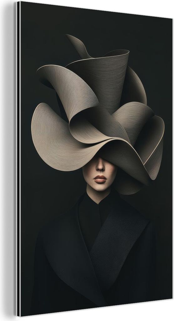 MuchoWow Wanddekoration Metall Metallbild Wandkunst 40x60 cm Schwarz - Hut - Frau MuchoWow Aluminium Gemälde - Wanddekoration aus Aluminium