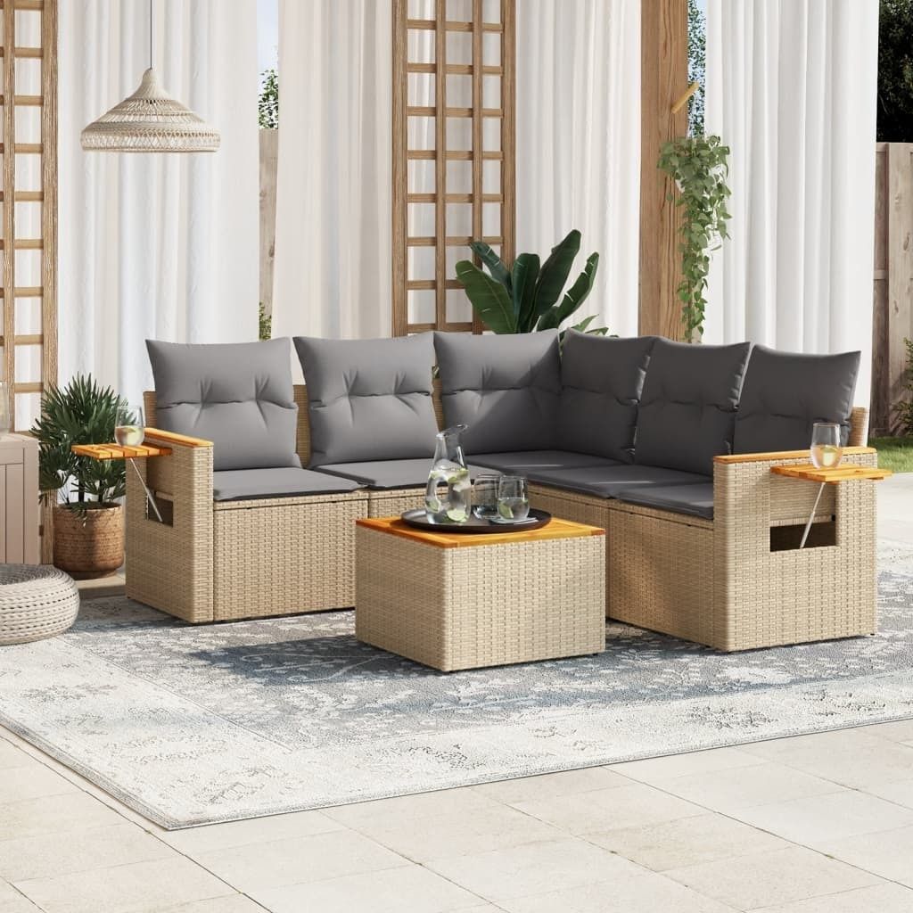 Maison Exclusive - 6-tlg. Garten-Sofagarnitur mit Kissen Beige Poly Rattan