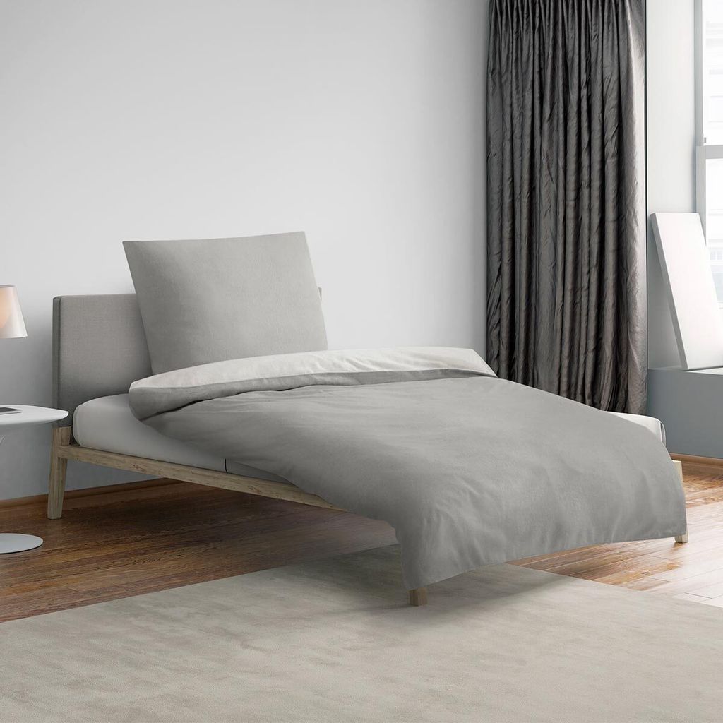 Traumschlaf Uni Melange Flanell Bettwäsche 840200 155x200 cm + 80x80 cm sturmgrau