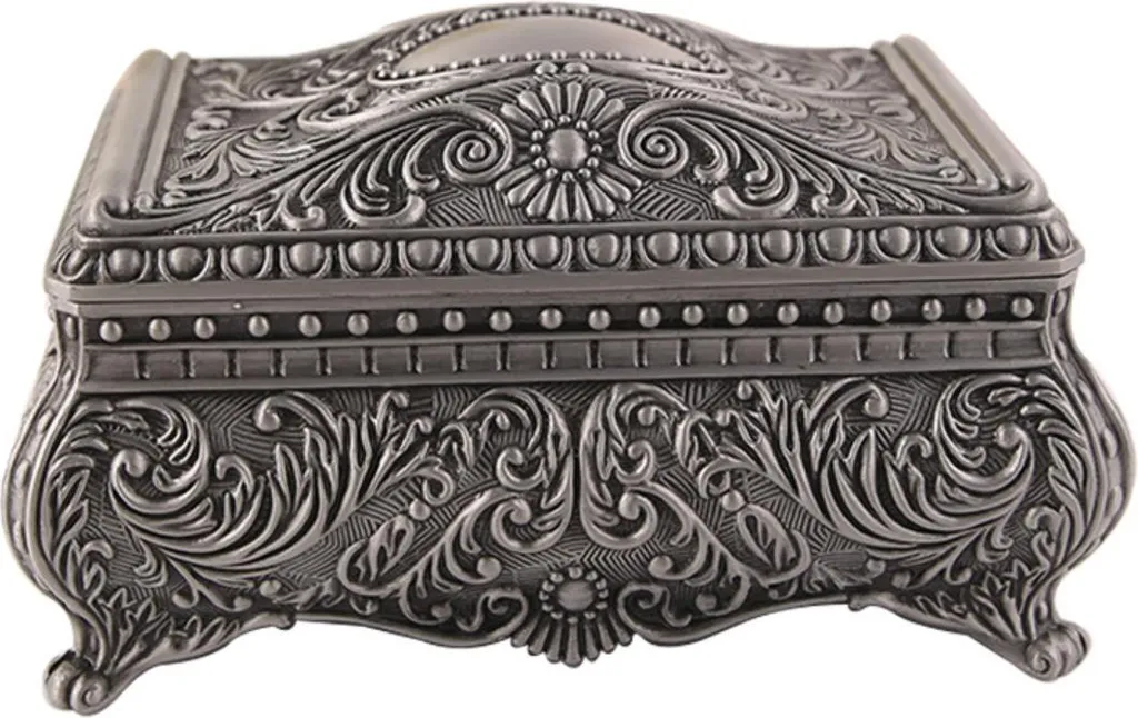 Boîte à Bijoux en Alliage de Zinc Robuste avec Gravures Fleurs Vintage