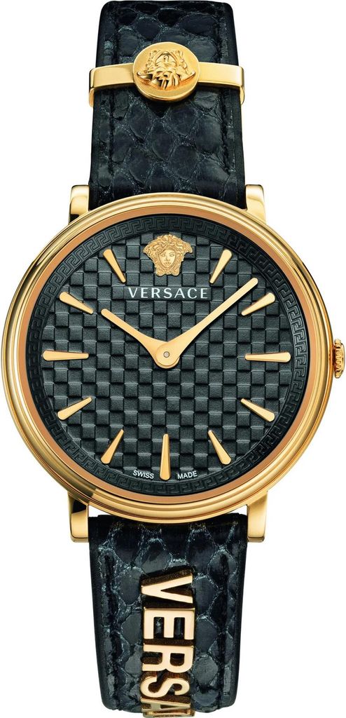 Versace VE8101019 V-Circle Lady gold schwarz Leder Armband Produktbild 