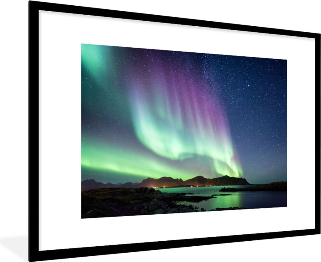 MuchoWow® Gerahmtes Poster Nordlicht - Grün - Lila - Produktbild 