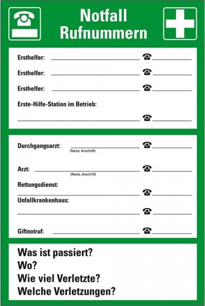 Dreifke Schild I Aushang Notfall Rufnummern, Kunststoff, 200x300mm