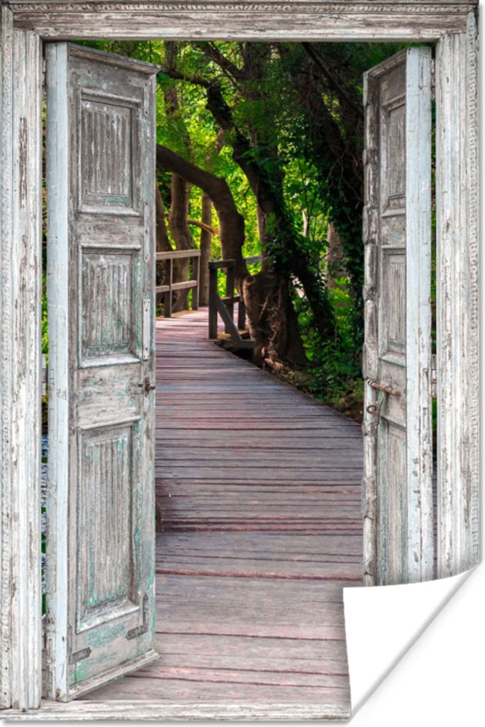 MuchoWow Poster Brücke - Wald - Aussicht 20x30 cm - Papierdruck