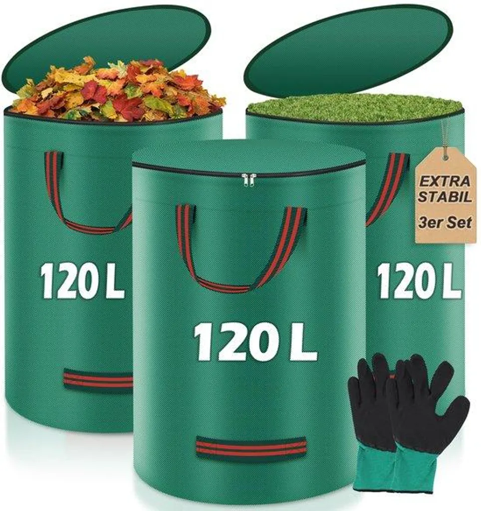 Bacs à feuilles de jardinage 120L résistants avec 4 poignées et gants