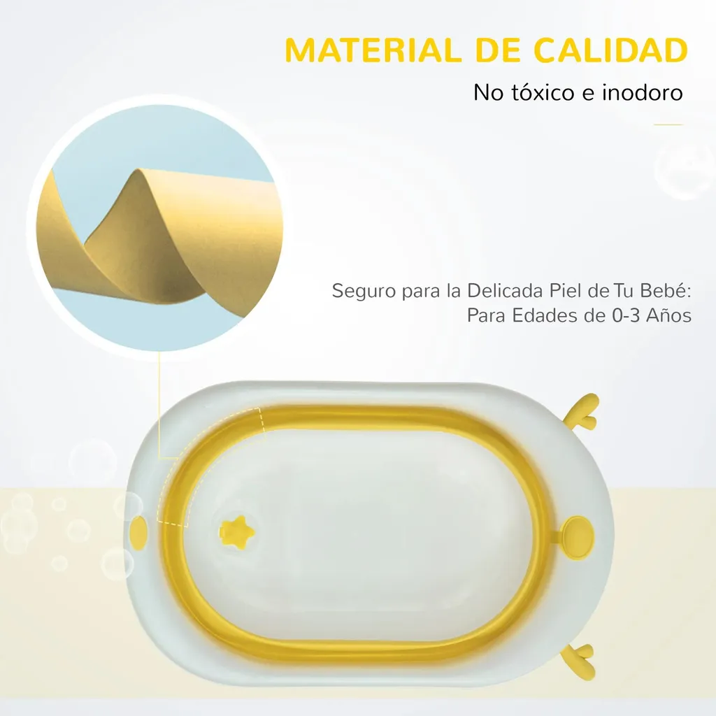 Baignoire bébé 35l pliable jaune avec coussin confort ergonomique