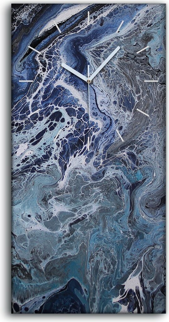 Leinwand Wanduhr Wandkunst Uhr 30x60 Blau Schwarz Weiß Abstraktion Kunst - weiße Hände