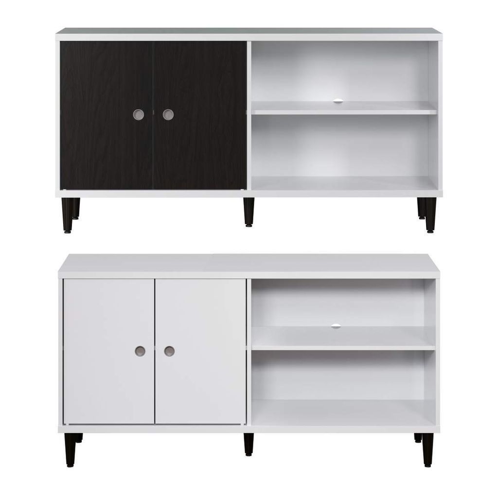 Evolution meuble TV 2 portes, 2 étagères blanc, noir. Image du produit 