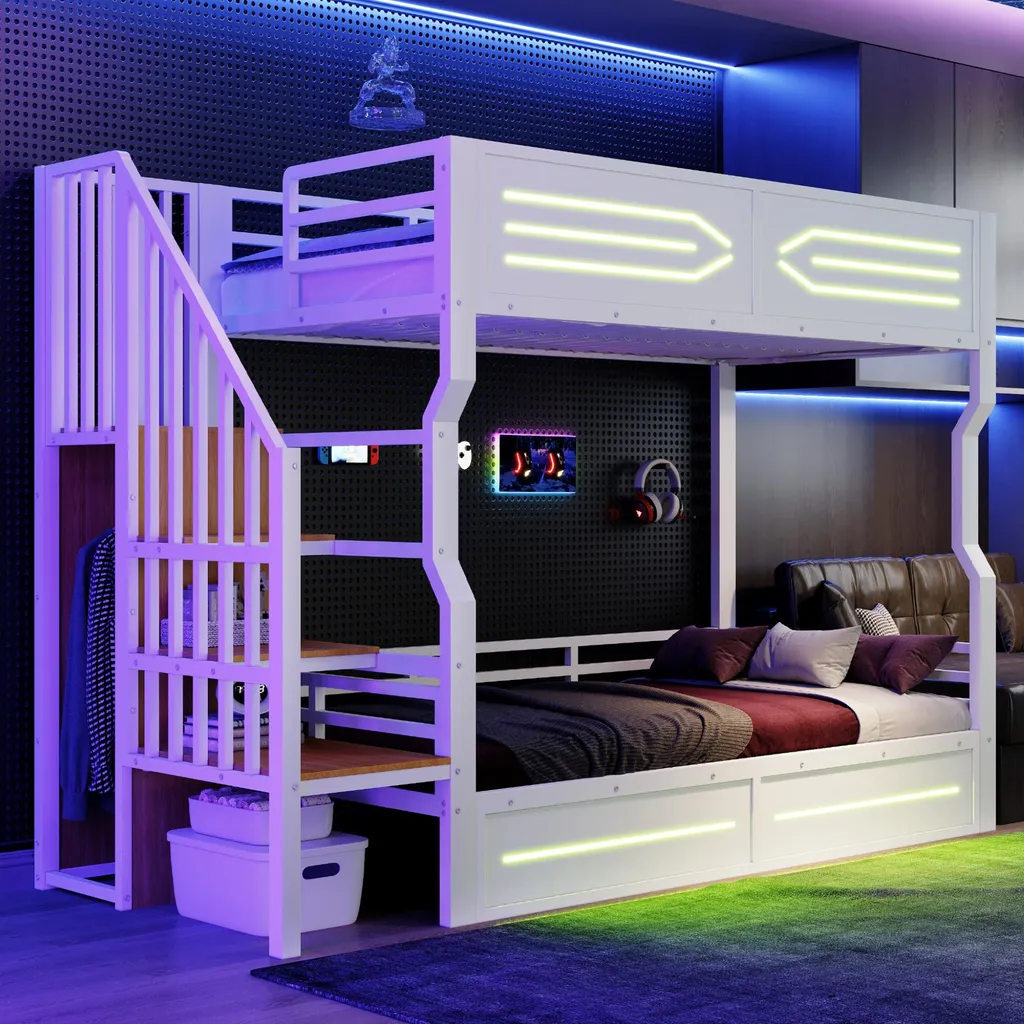 Lit superposé avec escalier sécurisé et dressing pour petite chambre