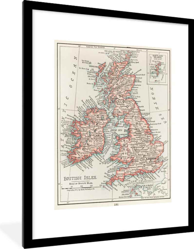 MuchoWow MuchoWow Gerahmtes Poster Karte - Retro - England 60x80 cm - Poster mit zchwarzem Bilderrahmen - Wohnzimmer - Dekorationen - Prämie
