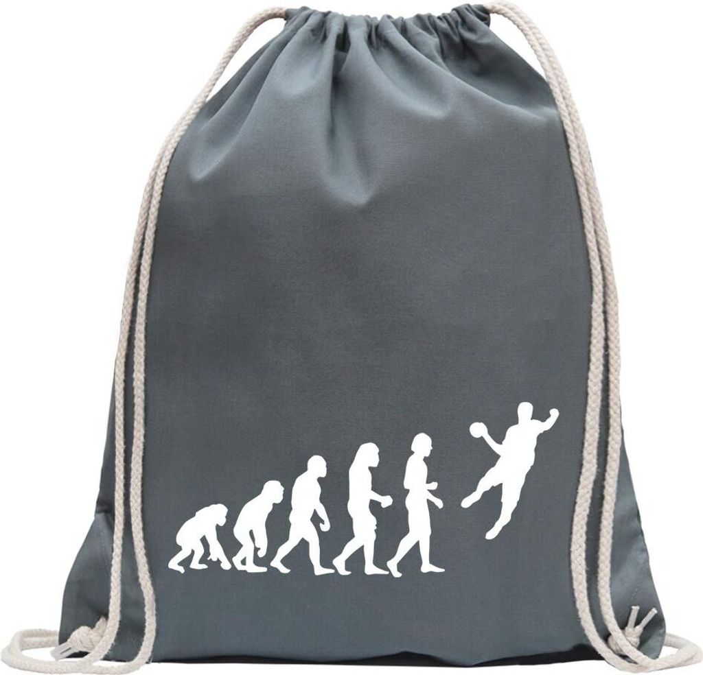 Kiwistar - Turnbeutel - stahlgrau - Evolution Handballer - Fun Rucksack Sport Beutel Gymsack Baumwolle mit Ziehgurt