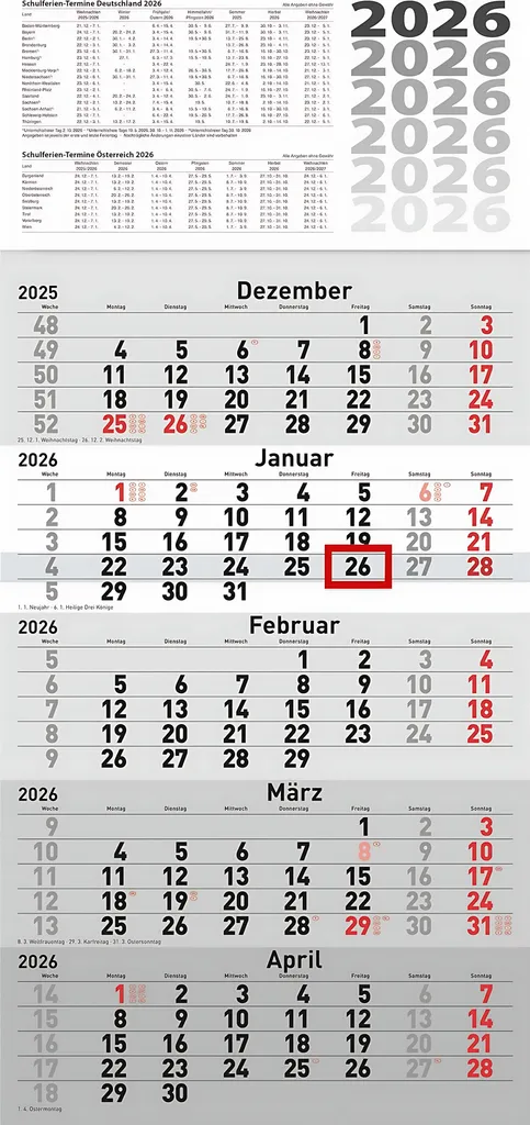 Organisez votre année 2026 avec le calendrier mural rido idé 5 mois