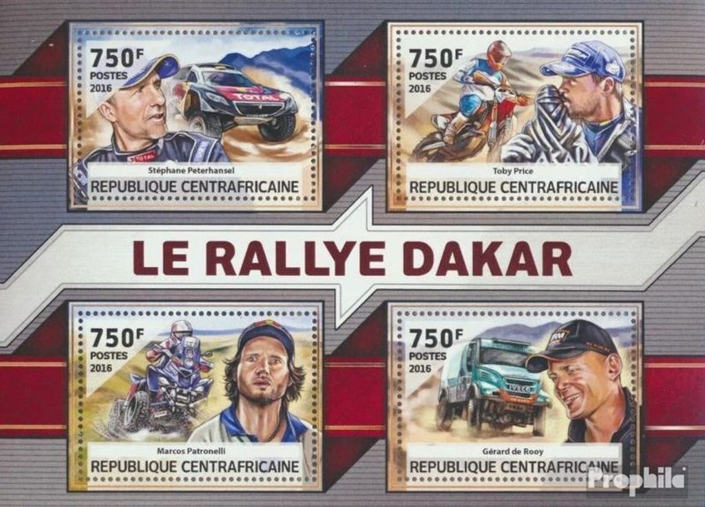 Briefmarken Zentralafrikanische Republik 2016 Mi 6355-6358 Kleinbogen (kompl. Ausgabe) postfrisch Rallye Dakar