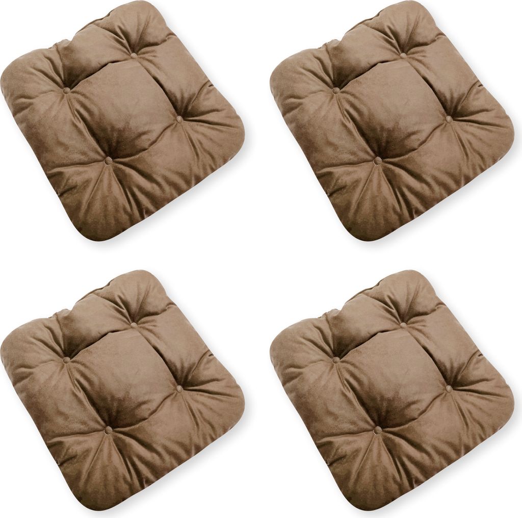 4L Textil 4er Set Stuhlkissen mit Bändern Indoor & Outdoor Sitzkissen Gartenstuhlauflagen Sitzauflagen Bodenkissen (40x40 cm, 4 er Set, Braun)