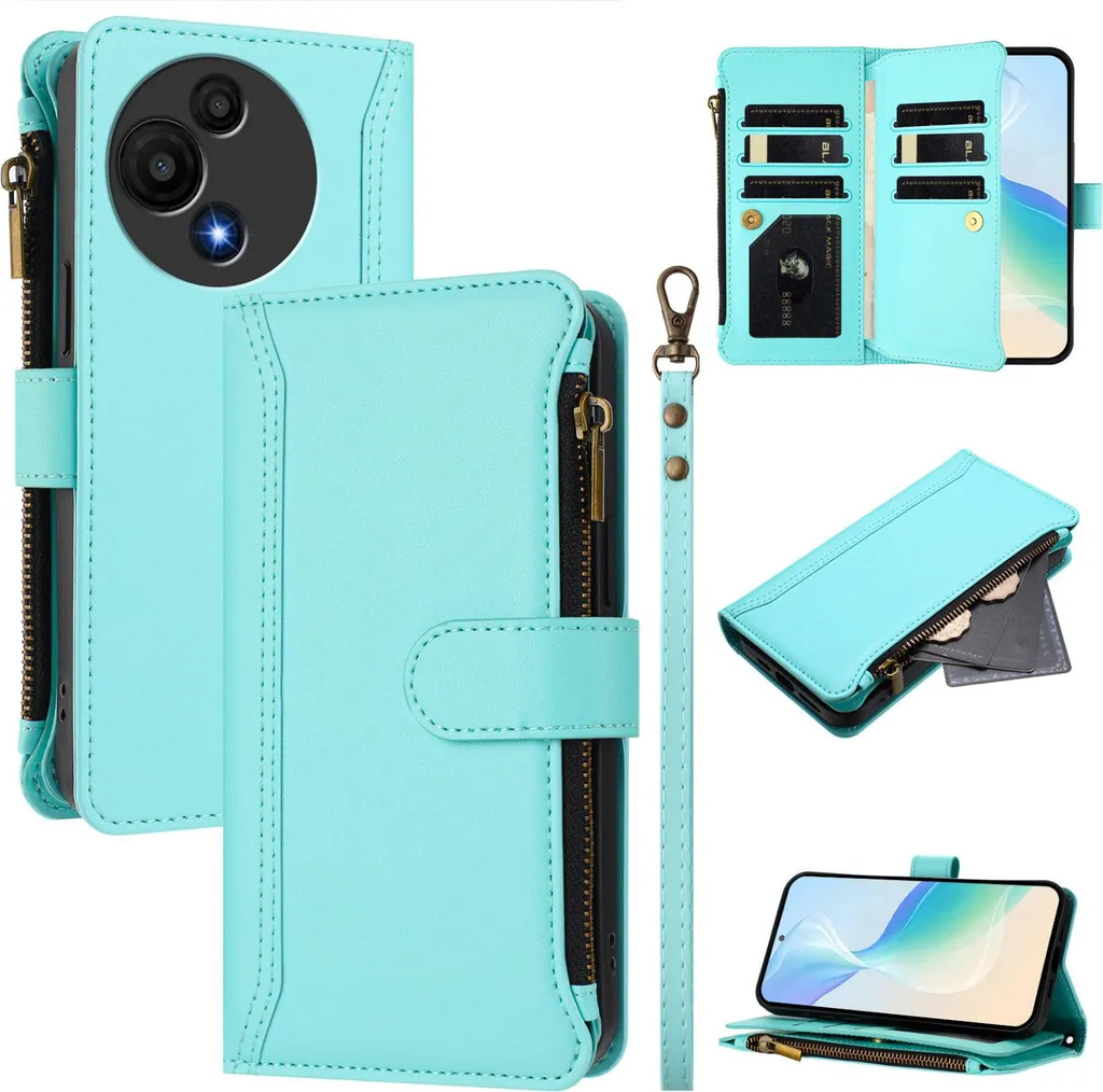 Elegante Custodia a Libro TCL 60 SE NxtPaper - Verde Menta con Zip