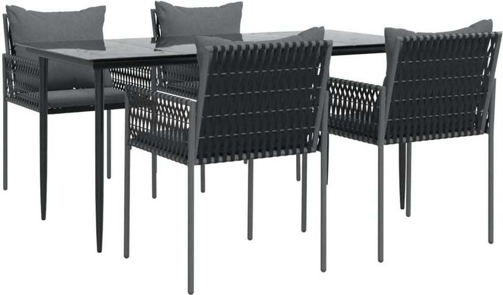 5-tlg. Garten-Essgruppe mit Kissen Poly Rattan und Stahl