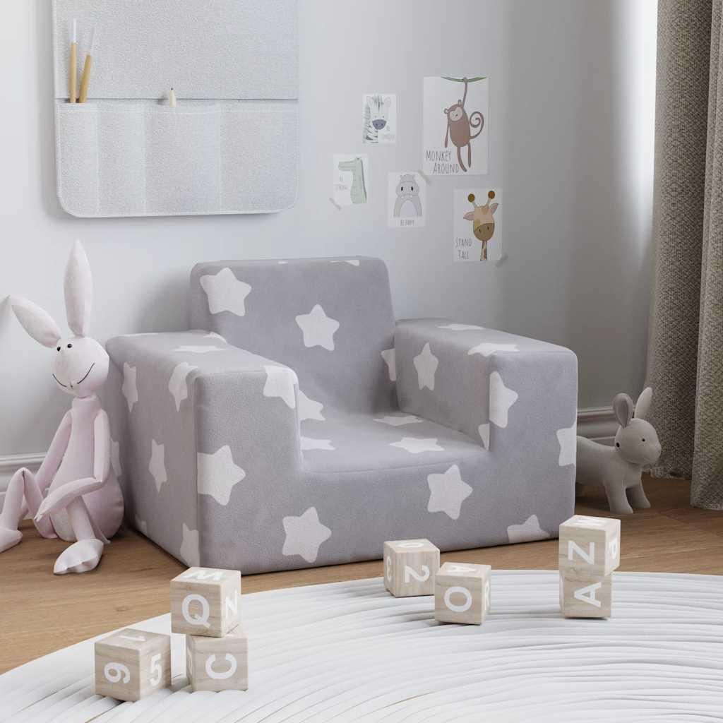 vidaXL Kindersofa Hellgrau mit Sternen Weich Plüsch