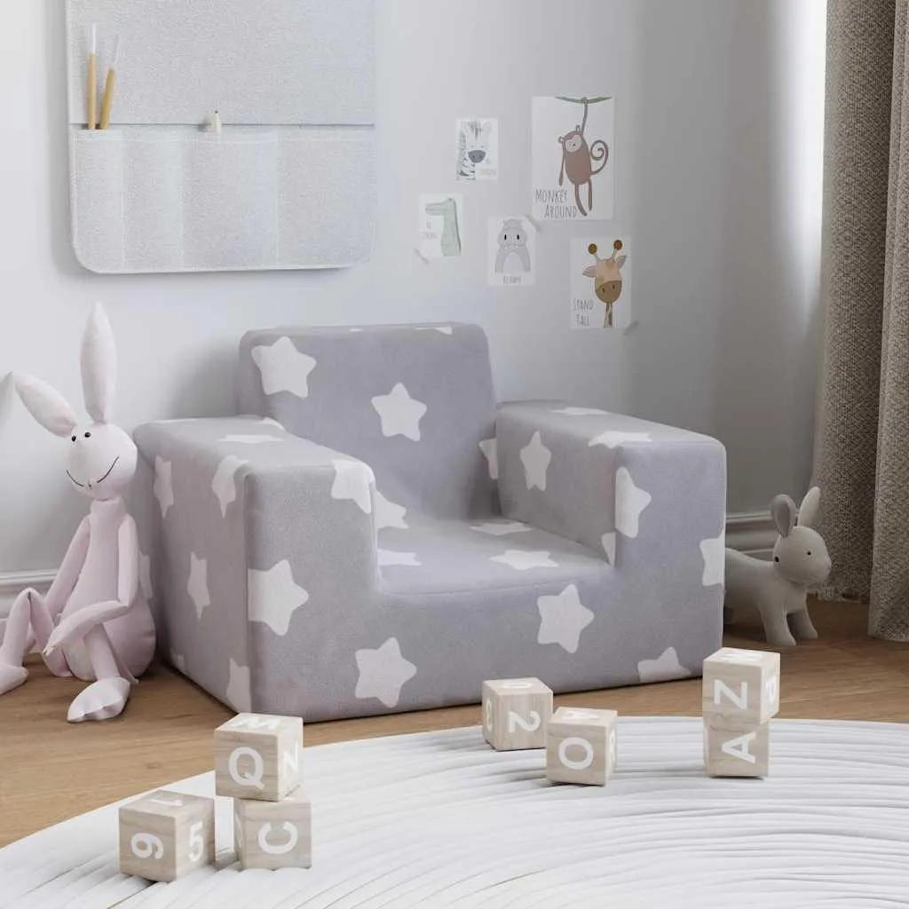 Divanetto Bambini vidaXL Grigio Stelle: Peluche Lavabile e Sicuro