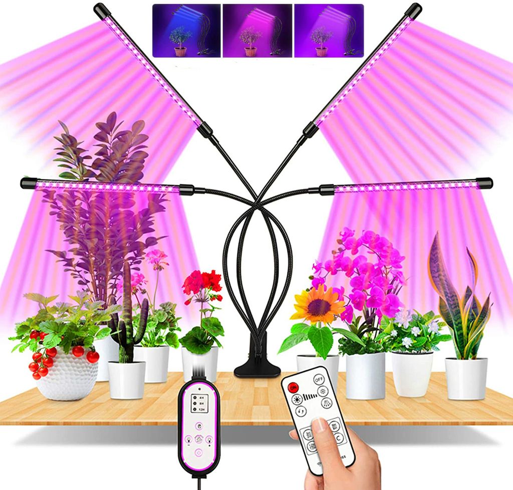 4 Kopf 80W LED Pflanzenlampe Garten Pflanzen Vollspektrum Grow Light Lamp USB