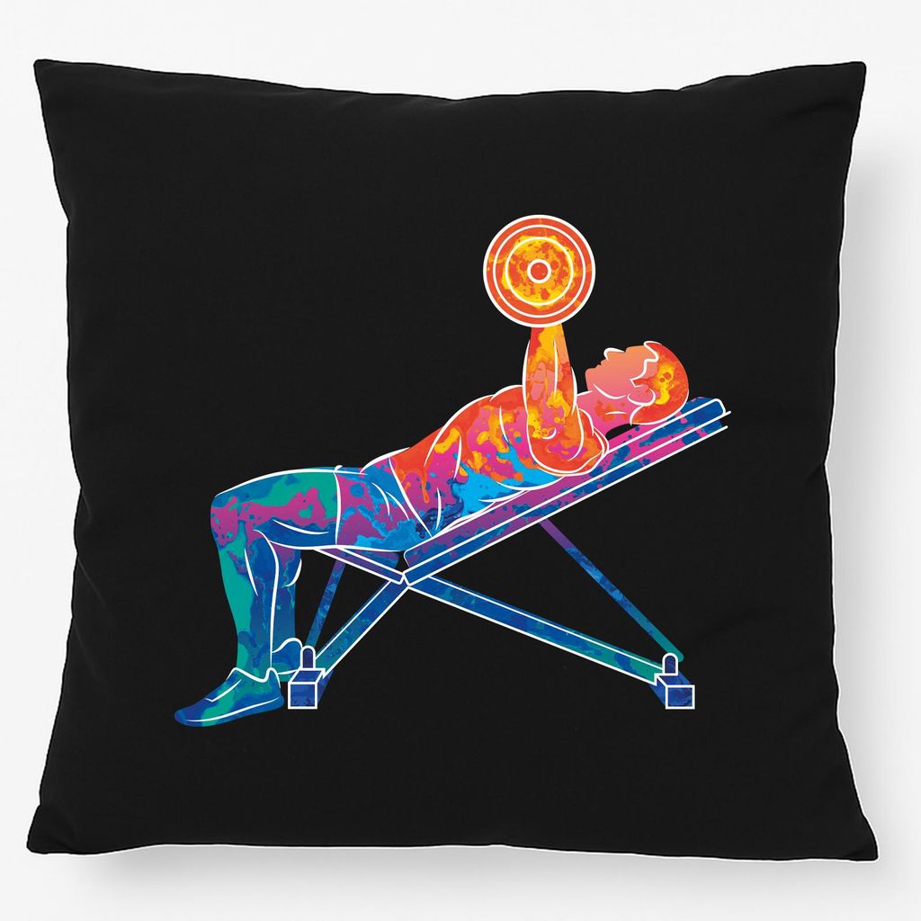 Huuraa Kissen Fitness Training Bench Press bunte Silhouette 40x40cm mit Füllung Black Baumwolle Dekokissen Geschenkidee