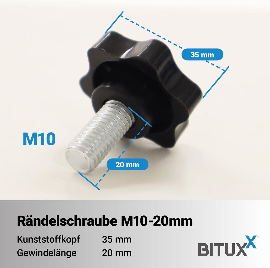 Bituxx 20x Rändelschraube Feststellschraube M10 x 20 mm MS-20076