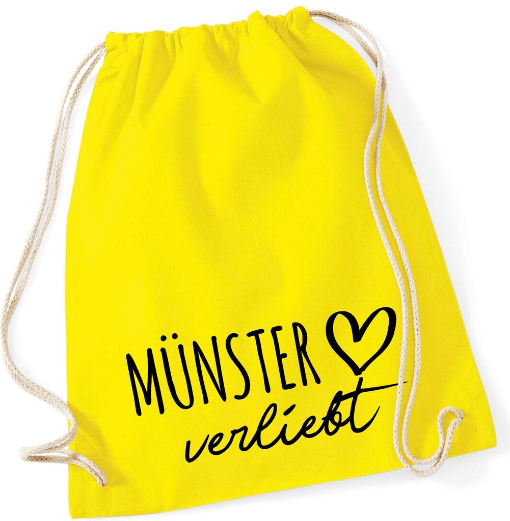 Huuraa Turnbeutel Münster verliebt 12 Liter Yellow Baumwolle Rucksack Geschenkidee