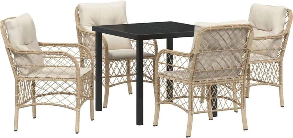 "2026 MODERNE" Garten Essgruppe - elegantes Design - Sitzgruppe/Tisch+ Stuhl - mit Kissen 5 pcs Beige Poly-Rattan - Terassenmöbel NeuMöbel793862