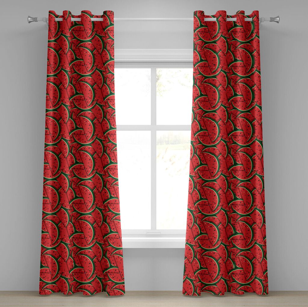 ABAKUHAUS Früchte Ösenvorhang, Erfrischende Wassermelone Scheiben Sommersaison Tropische Bio Yummy Artsy Design, Dekorative 2-Panel-Fenstervorhä...