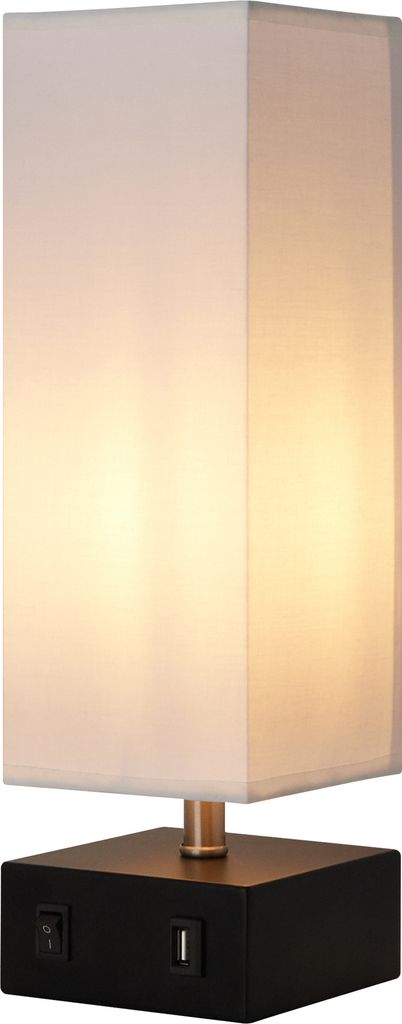 Teamson Home Colette Tischlampe mit Integriertem USB-Anschluss, Stehlicht und Weißem Quadratischem Schirm, Moderne Beleuchtung für Wohnzimmer, Sc...