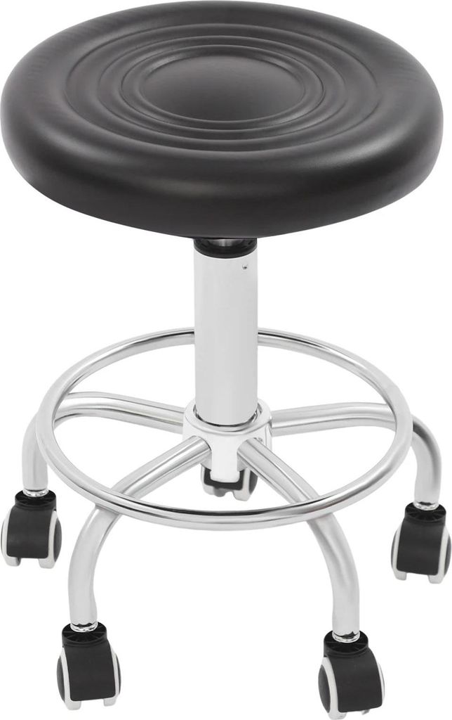 Rollbarer Barhocker 360° - Drehhocker - Höhenverstellbar - Mit Rollen - Für Zuhause/Büro/Bar/Salon - Schwarz