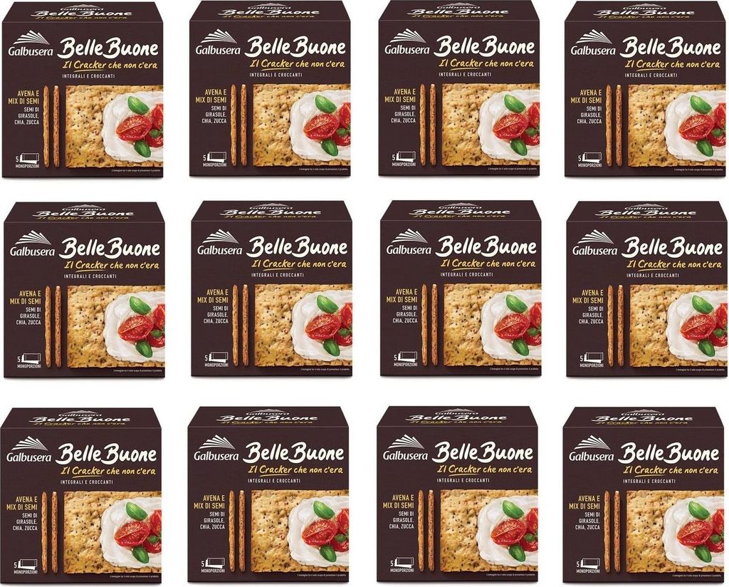 12x Galbusera BelleBuone Crackers Avena e Mix di Semi Vollkorn-Cracker mit Hafer und Samenmischung ( 5 x 40g ) 200g