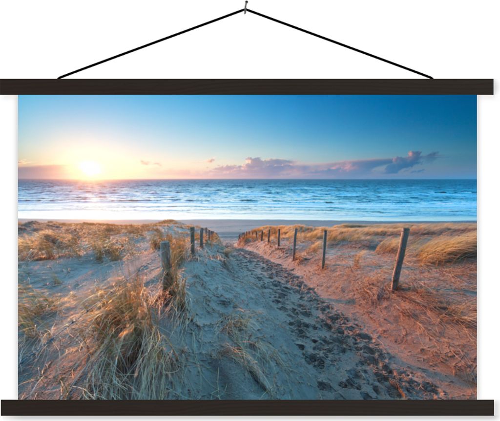 MuchoWow Textilposter Strand - Meer - Sonne - Düne 60x40 cm mit schwarzem Rahmen - Hölzernes