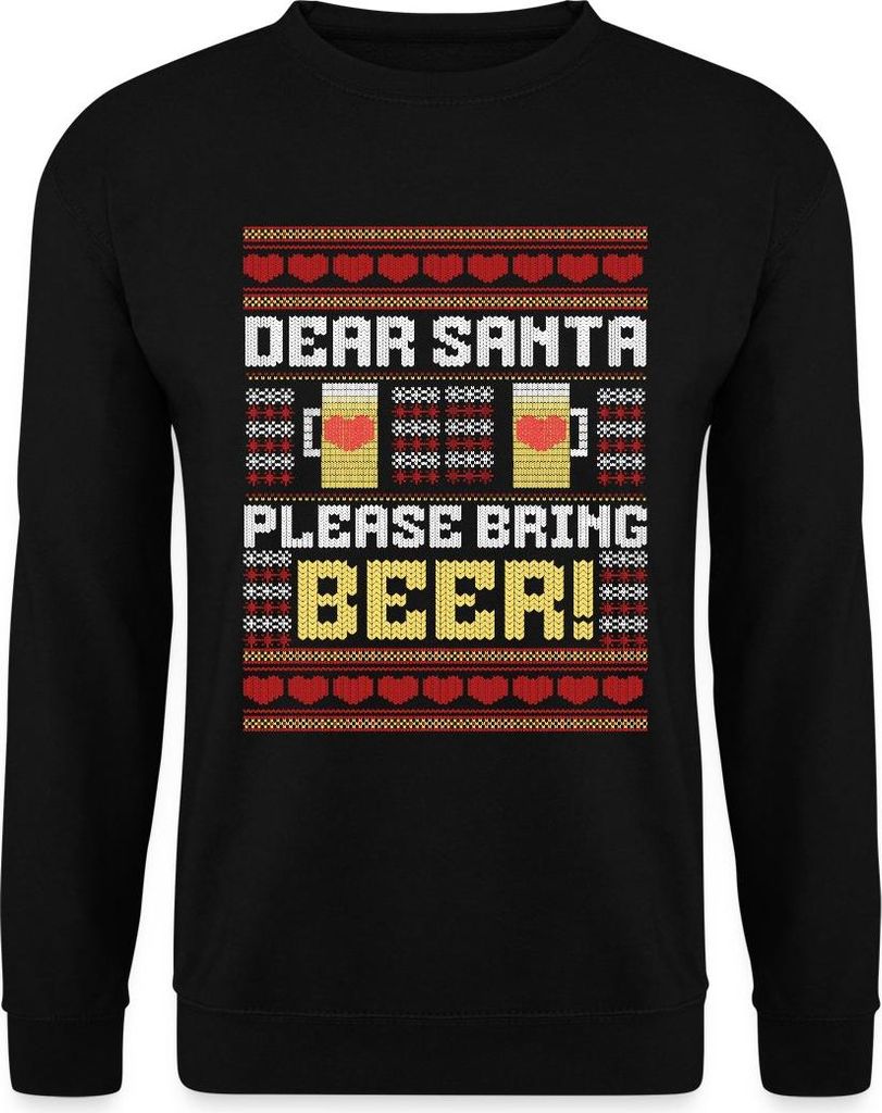 Spreadshirt Dear Santa Please Bring Beer Ugly Christmas Bier Uni Pullover, 3XL, Schwarz