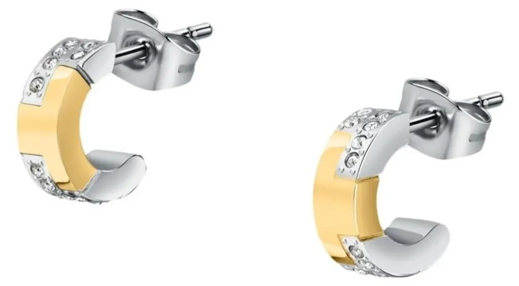 Boucles d'oreilles créoles bicolores en acier et oxydes de zirconium