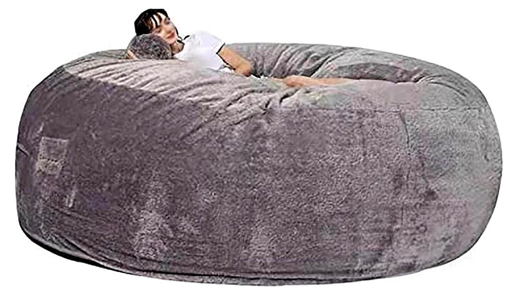 Großer Fell-Sitzsack für das Wohnzimmer von Erwachsenen, runder, weicher Kunstfell-Sitzsack, bequemer Bezug für Sofa und Bett (ohne Füllung)