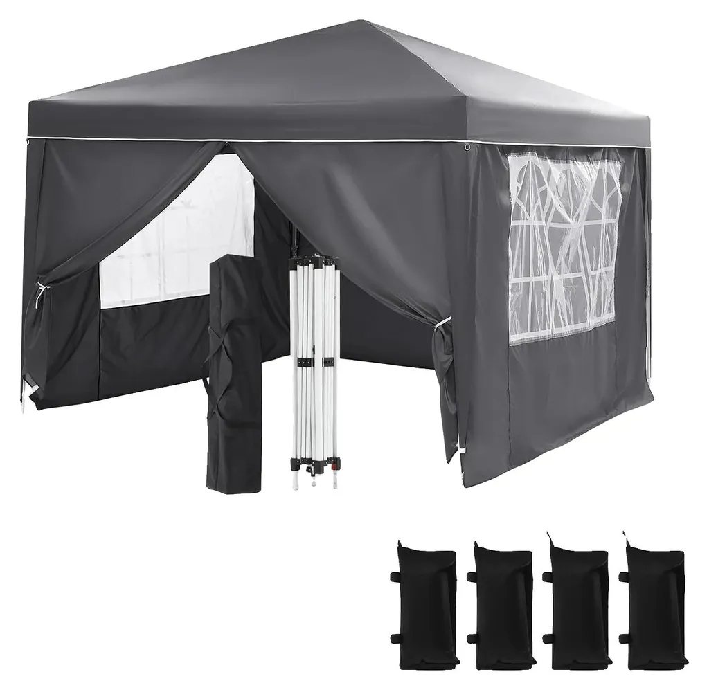 Pavillon gris montage rapide et étanche - Barnum de jardin pliable