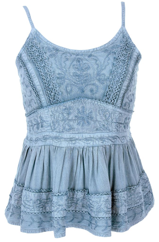 Besticktes Top Boho Chic, Lockeres Sommertop - Hellblau, Damen, Viskose, Tops & T-Shirts