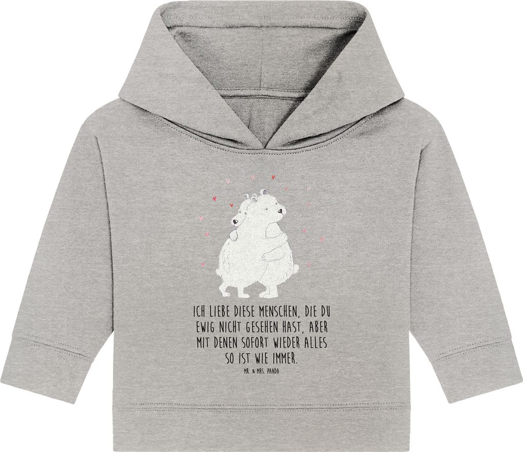 Mr. & Mrs. Panda Organic Baby Hoodie Eisbär Umarmen 24. - 36. Monat - Heather Grey - Geschenk, Lustige Sprüche, Kapuzensweatshirt, Kapuzenshirt