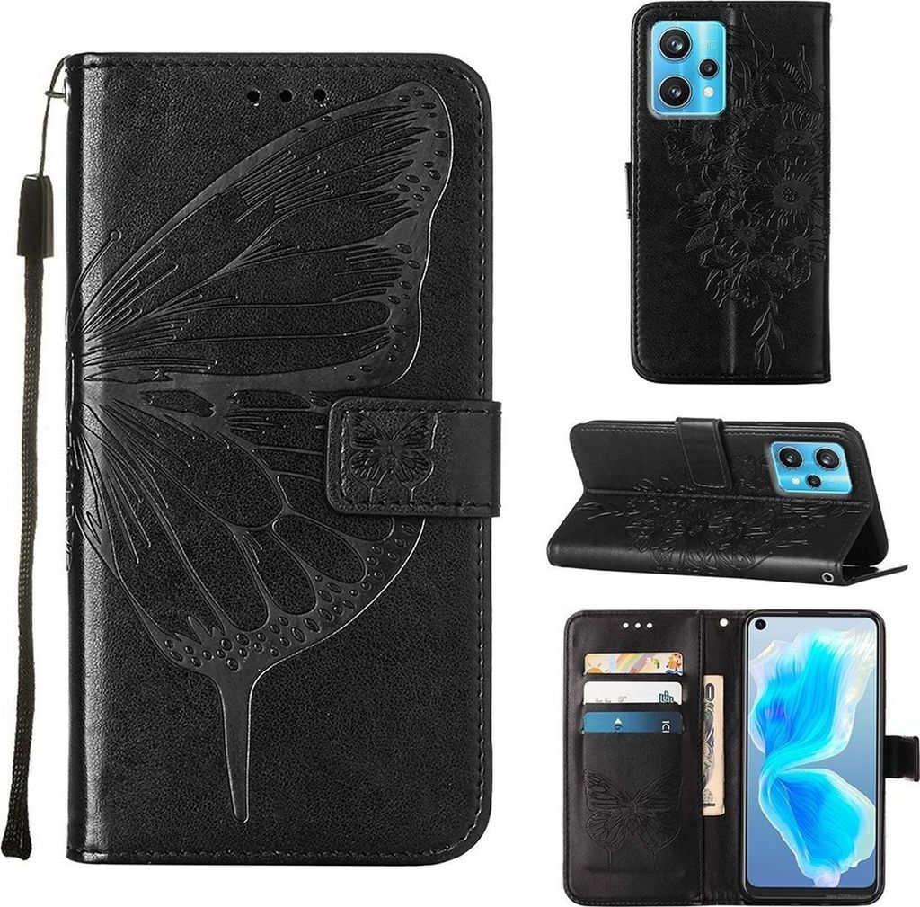 Mobigear Butterfly Realme 9 Pro Plus Hülle Klapphülle Geldbörse - Schwarz