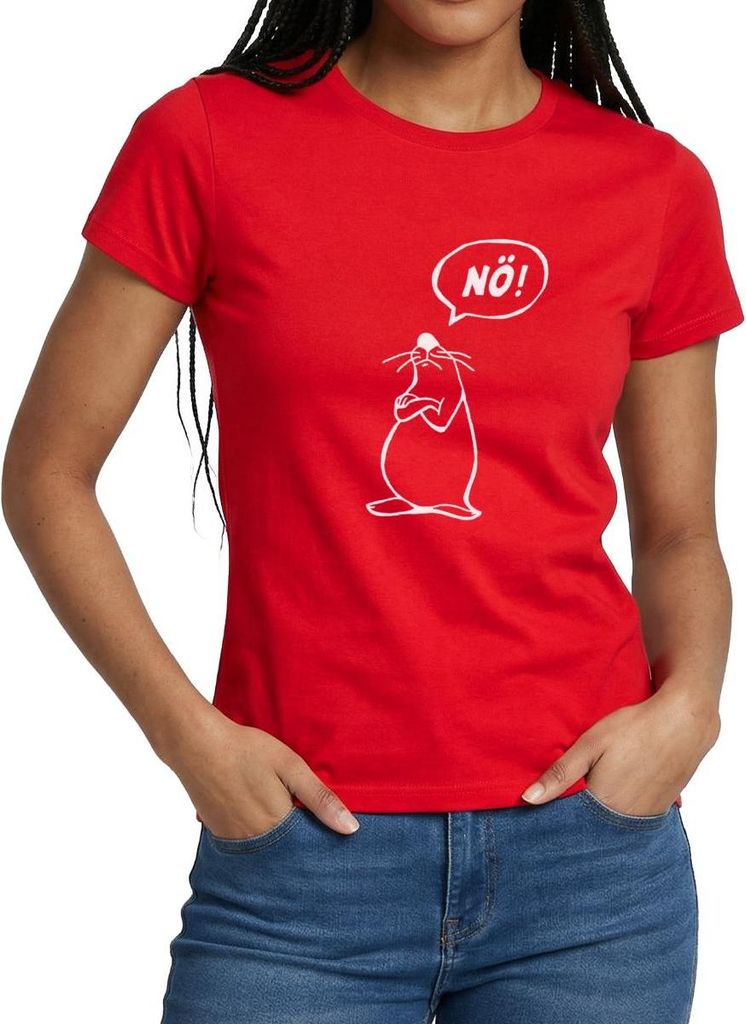 Spreadshirt Maus Lustiger Spruch Nö Bevor Du Fragst Nein Frauen T-Shirt, XL, Rot