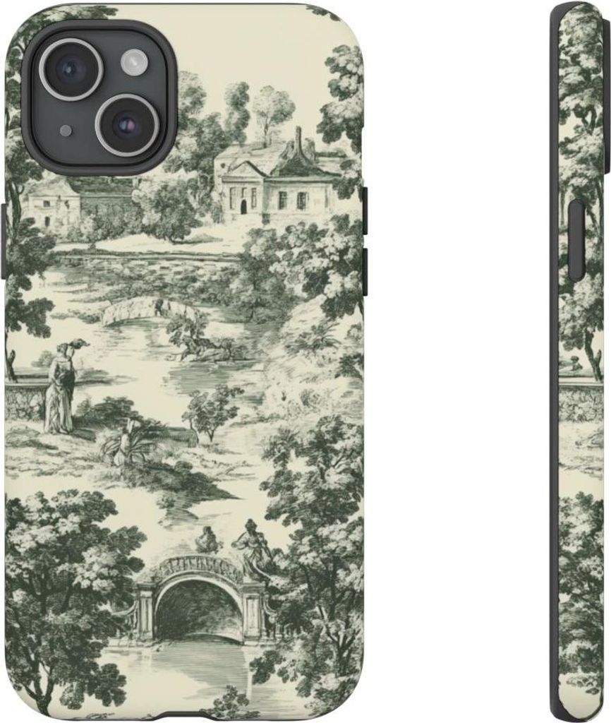 Ländliches Toile-Muster mit Bäumen und nostalgischen Szenen – Hülle Kompatibel mit iPhone 15 Plus