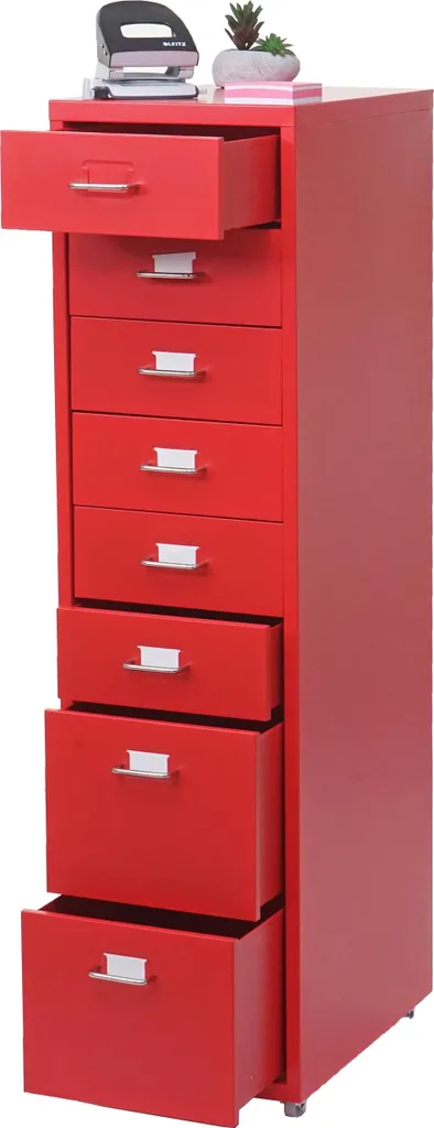 Carrello Boston T851 Rosso 8 Cassetti | Cassettiera in Acciaio 110x28x41cm