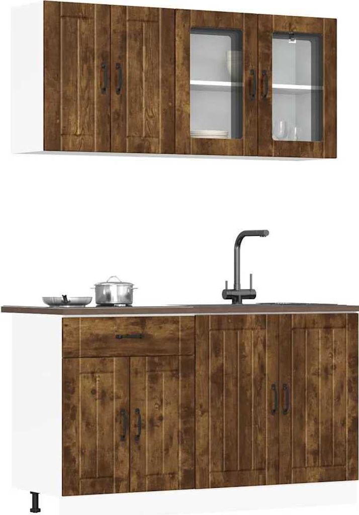 (Angebot 2026)4-tlg. Küchenschrank-Set langlebig - Buffetschrank,Küchenzeile, Lucca Räuchereiche Holzwerkstoff GermanyMöbel 38337 - Küchenschr...