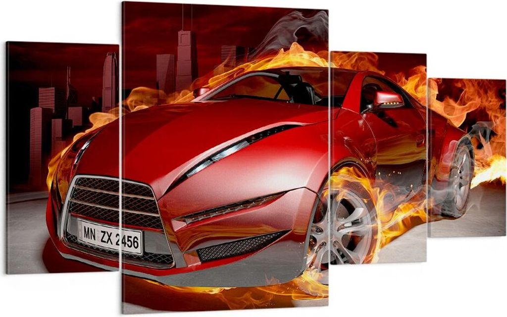 Bild auf Leinwand - Leinwandbild - Auto Flammen Rot - 160x90cm - Wand Bild - Wanddeko - Wandbilder - Leinwanddruck - Bilder - Kunstdruck - Wanddeko...