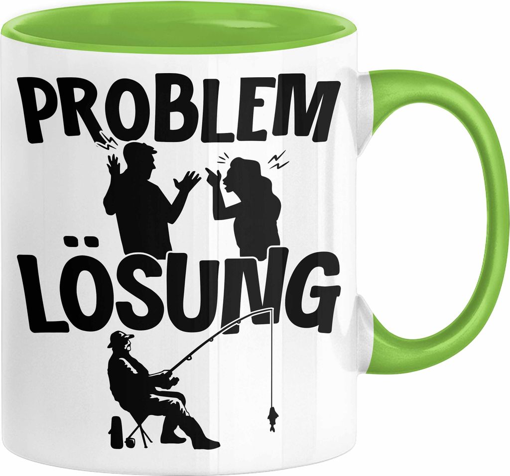 Angler Tasse Geschenk für Fischer Angler Männer Geschenkidee Problem und Lösung Angeln (Grün)