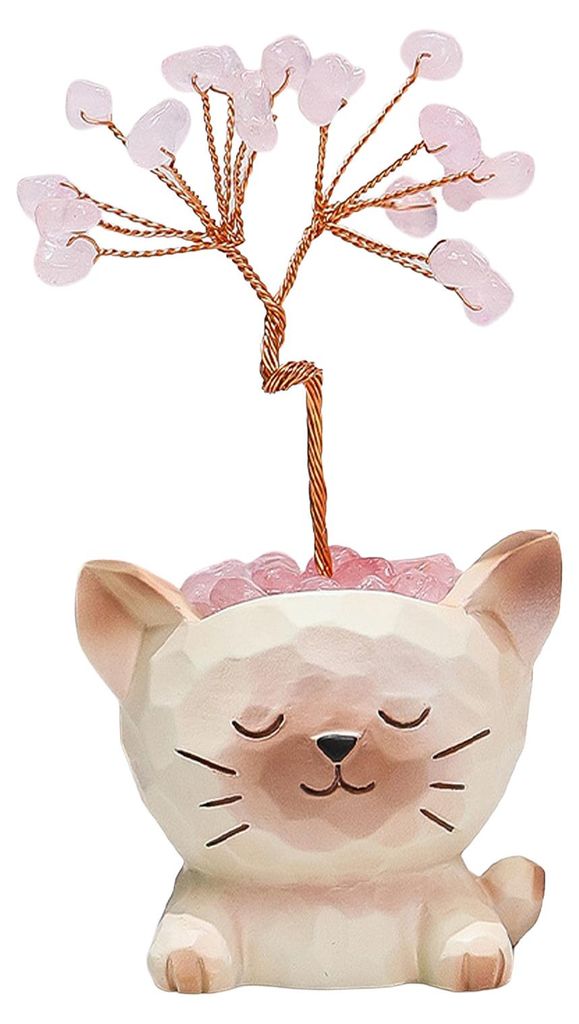 Kleiner Geldbaum aus künstlichen Kristallen mit Cartoon-Tiertopf, handgefertigt aus Kupferdraht, Feng-Shui-Ornament für Zuhause, Büro oder Schre...