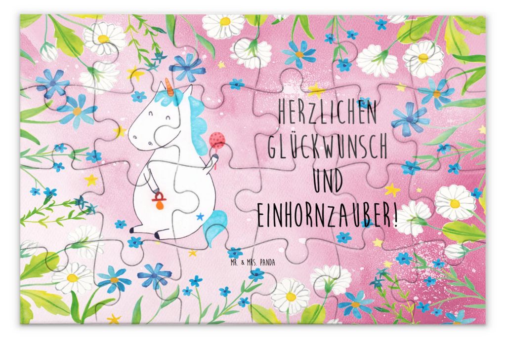 Mr. & Mrs. Panda Puzzle Einhorn Baby 24 Teile - Rot Pastell - Geschenk, Eltern, 500, 2000, Schnuller, 300, Einhörner, Unicorn, Puzzlespiel, Mutter...